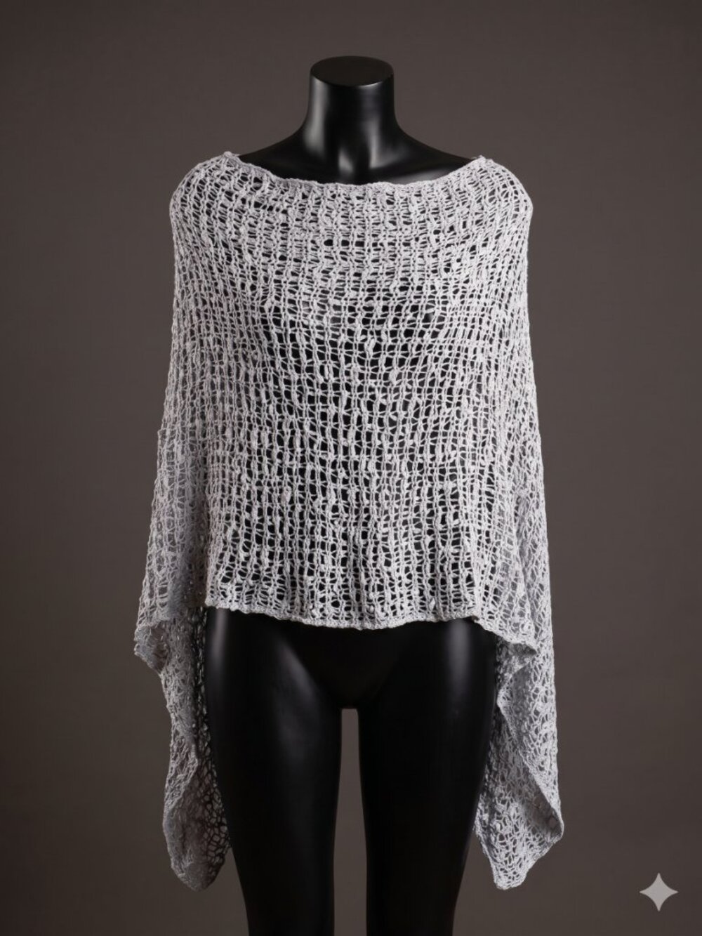 NWT Haystacks Gray Loose Open-Knit Poncho Shawl Top Handmade One Size